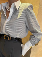 Autumn Polo Collar Striped Shirt